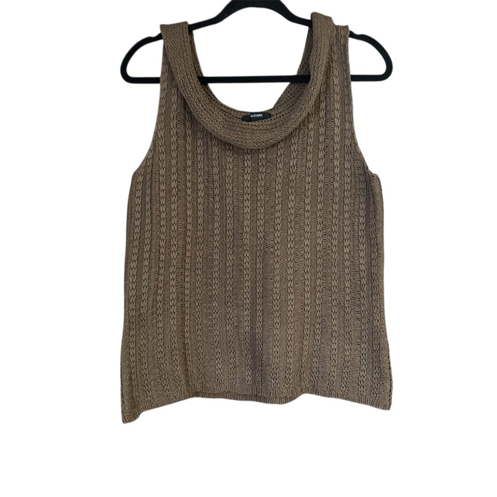 Alfani 100% Cotton Cowl Neck Sweater Vest L Brown Knit